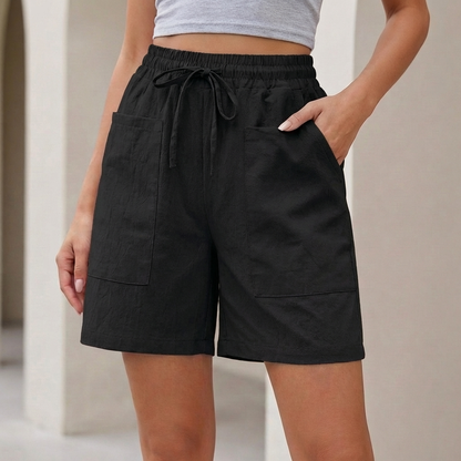 Relaxed Fit Shorts Drawstring Waist Textured Cotton