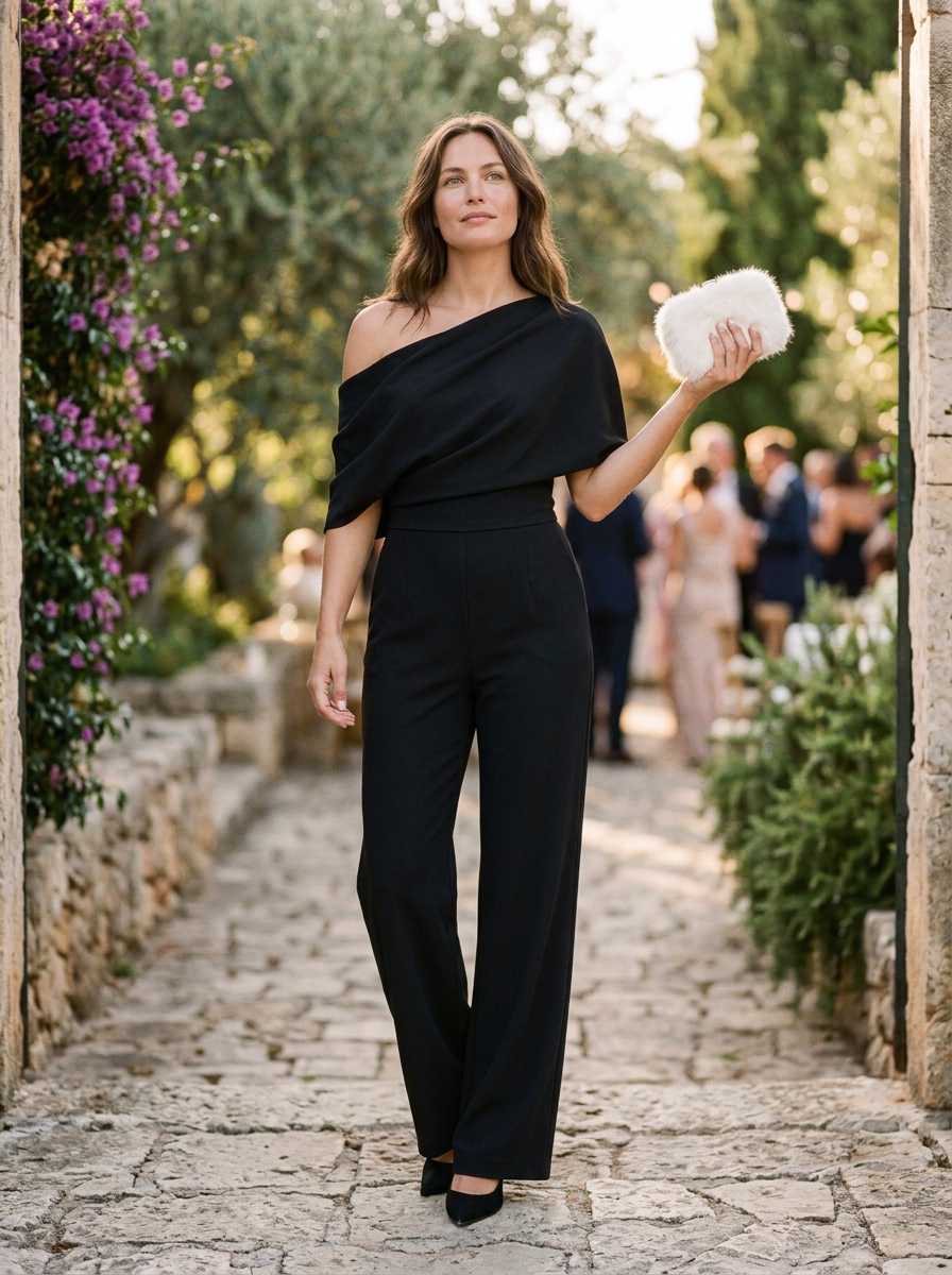 Women's One-Shoulder Jumpsuit Wide-Leg Silhouette - 
Fashinoza
