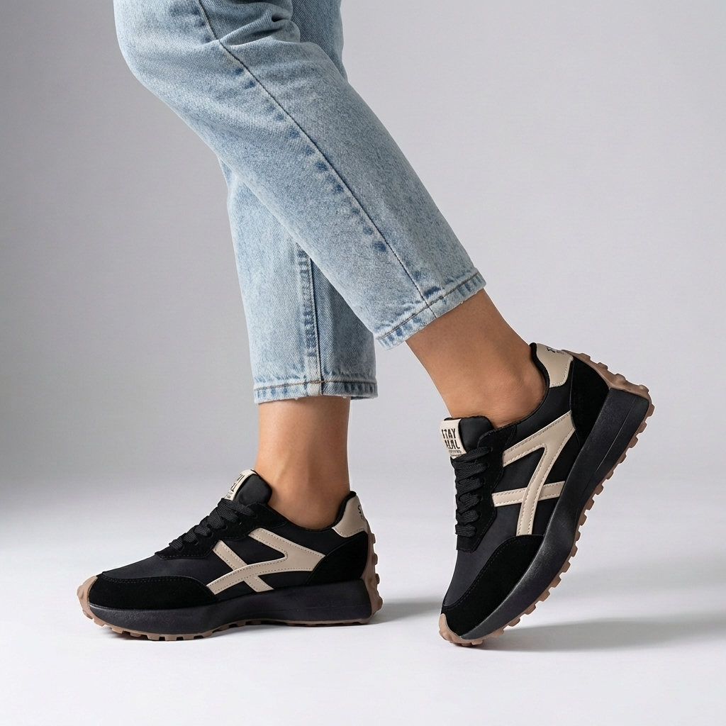 Lace Up Sneakers Chunky Sole Bold Graphic Detail