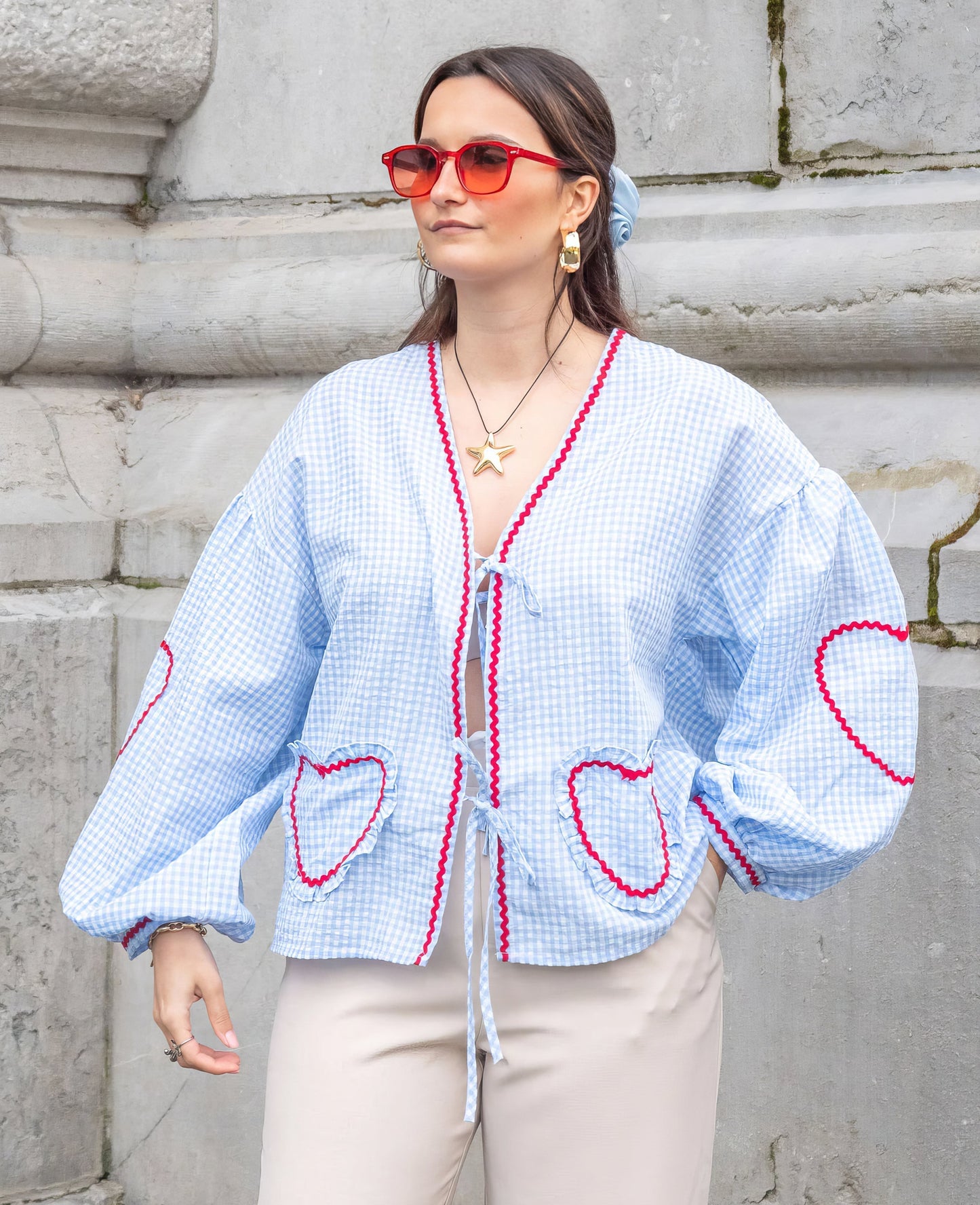 Gabriella | Women Spring Gingham Tie Front Blouse