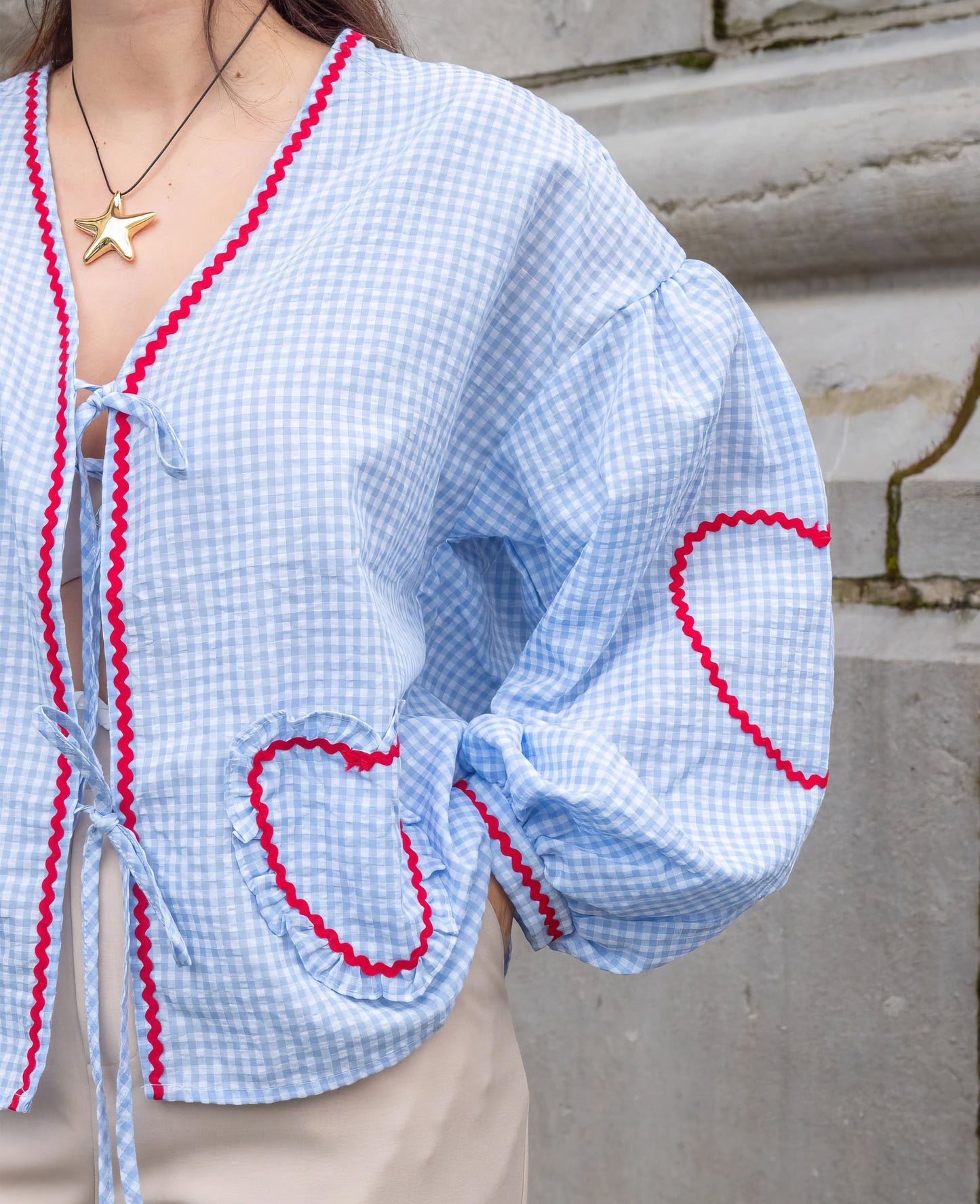 Gabriella | Women Spring Gingham Tie Front Blouse