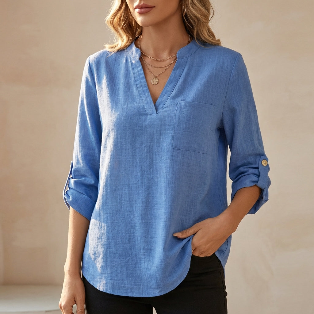 Women's Cotton Linen Tunic Blouse Relaxed Fit - 
Fashinoza
