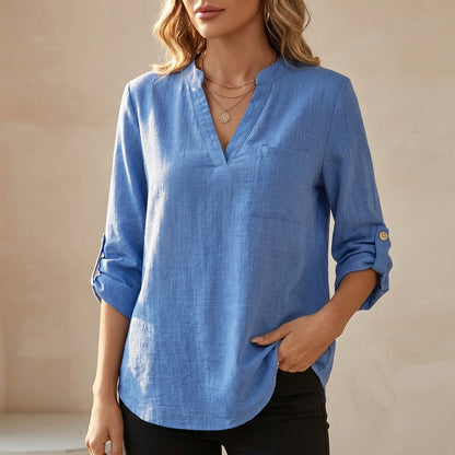 Women's Cotton Linen Tunic Blouse Relaxed Fit - 
Fashinoza
