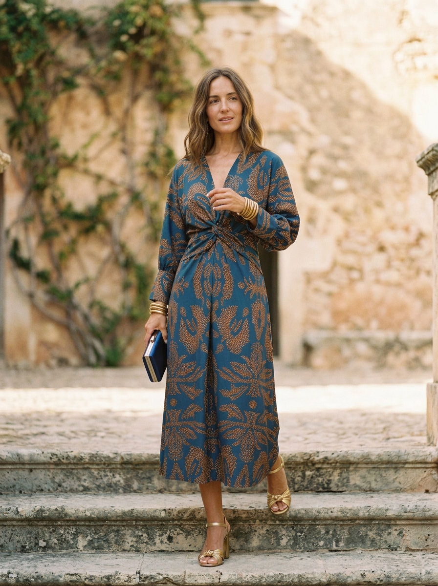 Women's A-Line Maxi Dress V-Neck Tie Waist - 
Fashinoza
