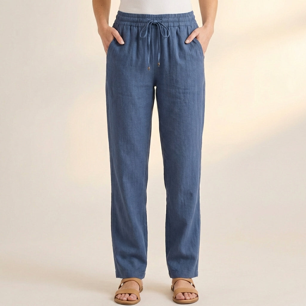 Women's Relaxed Fit Ankle Pants Drawstring Waist Cotton Black