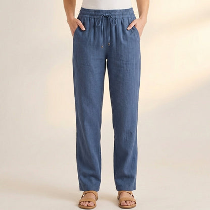 Women's Relaxed Fit Ankle Pants Drawstring Waist Cotton Black