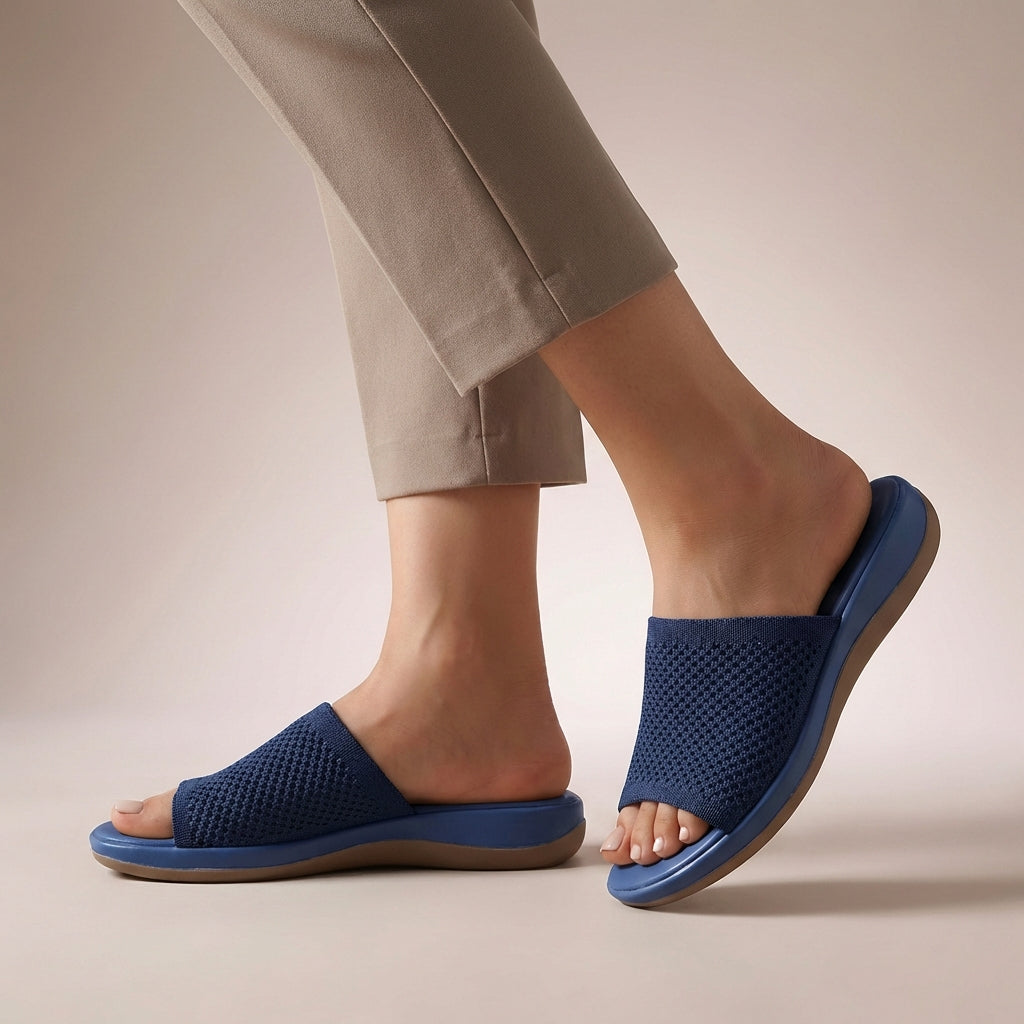 Women's Knit Slide Sandals Contoured Footbed - 
Fashinoza