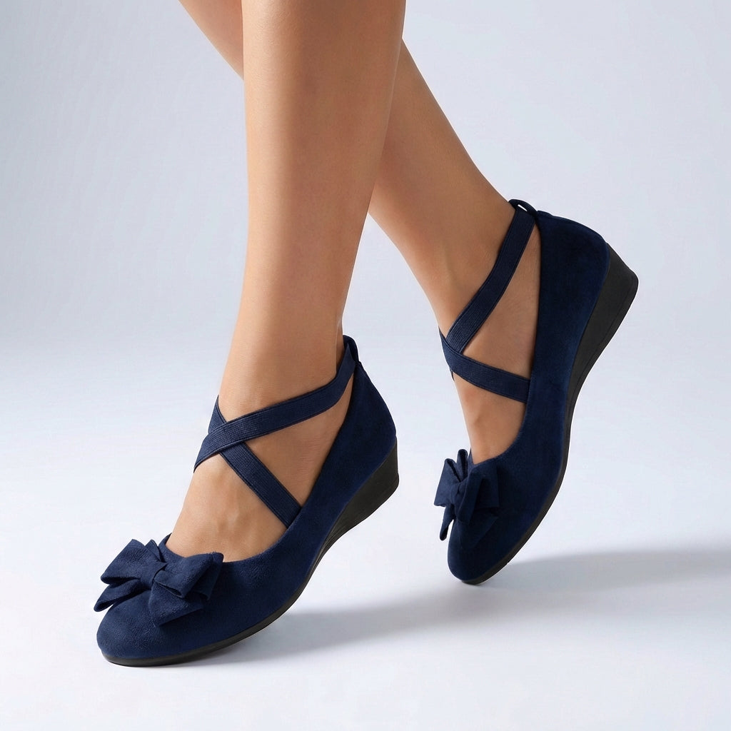 Women's Fitted Wedge Loafers Cross Strap Bow Detail