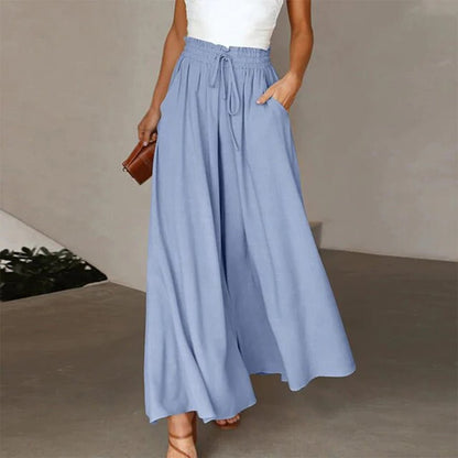 Women's High Waist Smocked Pants Wide Leg Drawstring