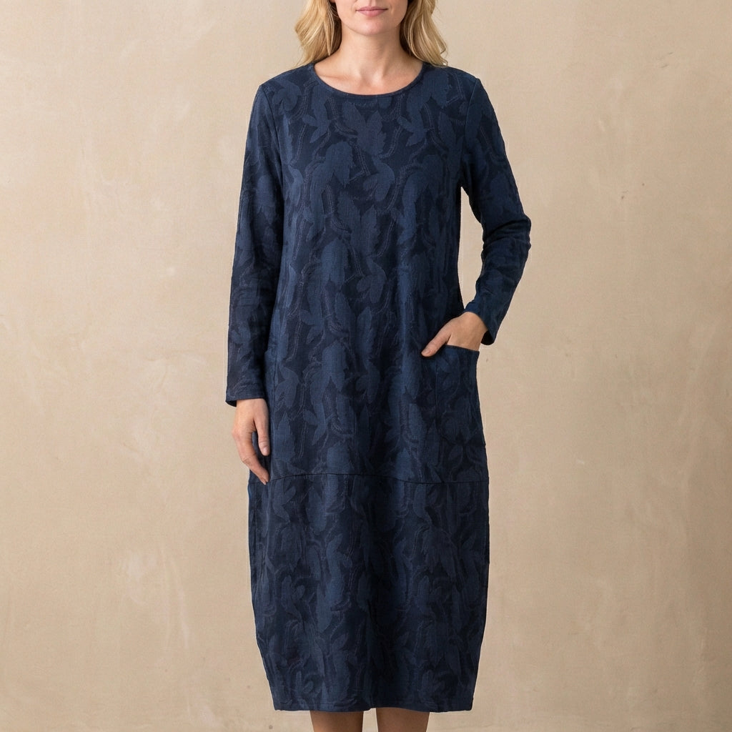 Women's Relaxed Fit Maxi Dress Textured Pattern Patch Pockets