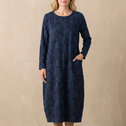 Women's Relaxed Fit Maxi Dress Textured Pattern Patch Pockets