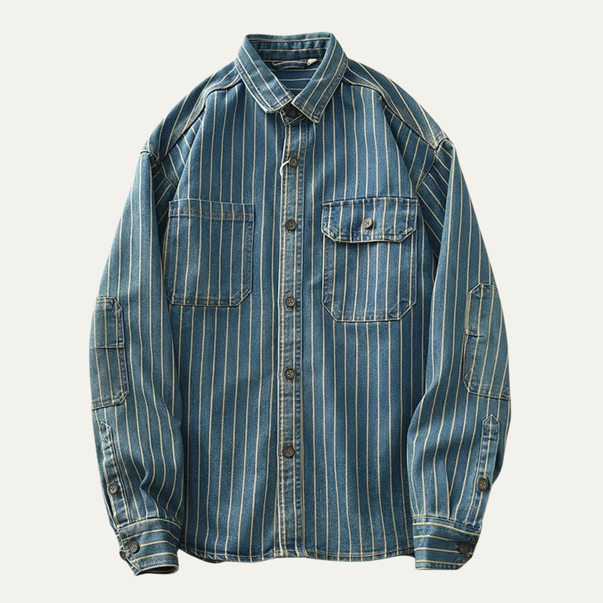 Men's Denim Shirt Jacket Vertical Stripe Blue - Fashinoza