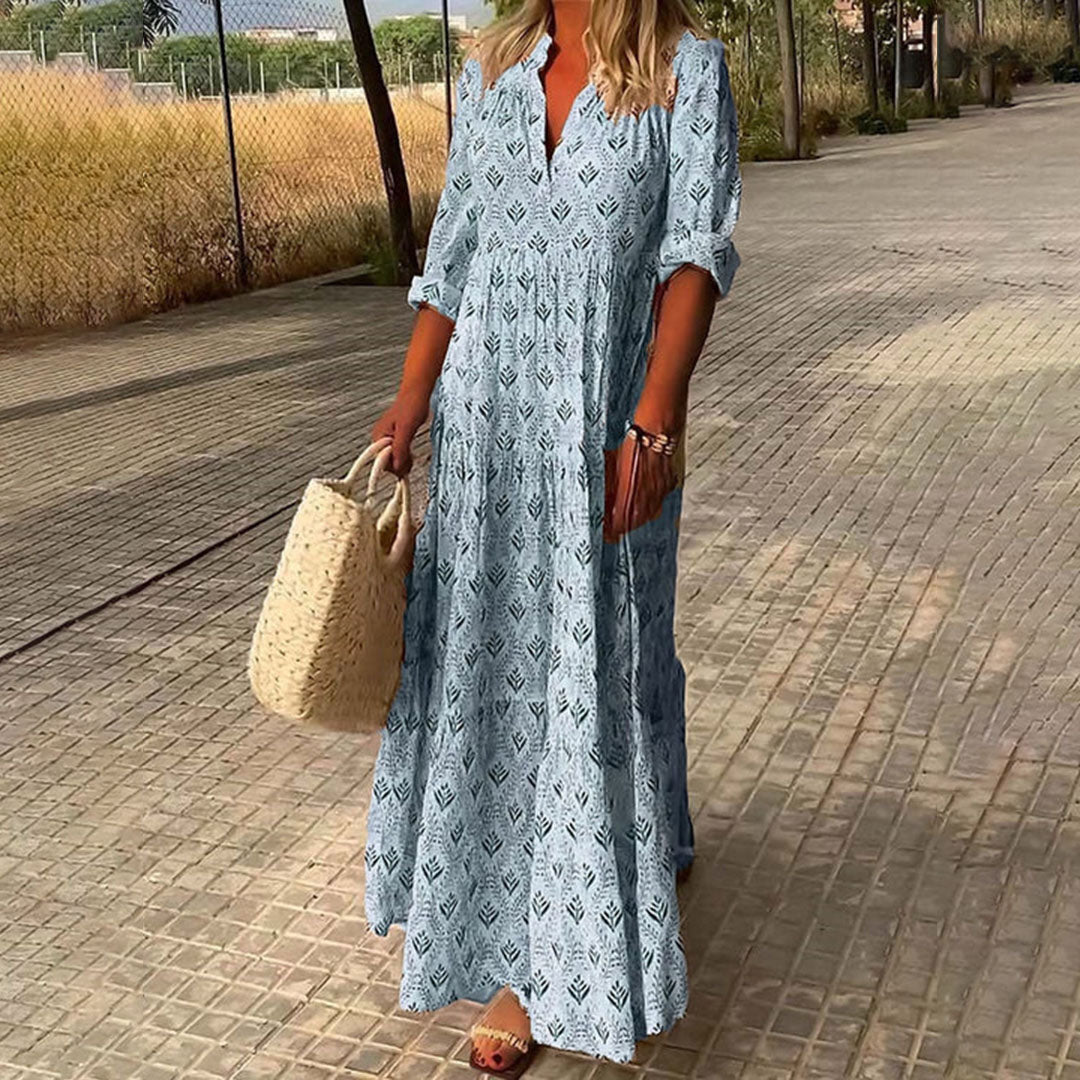 Women's Maxi V-Neck Long Sleeve Boho Dress