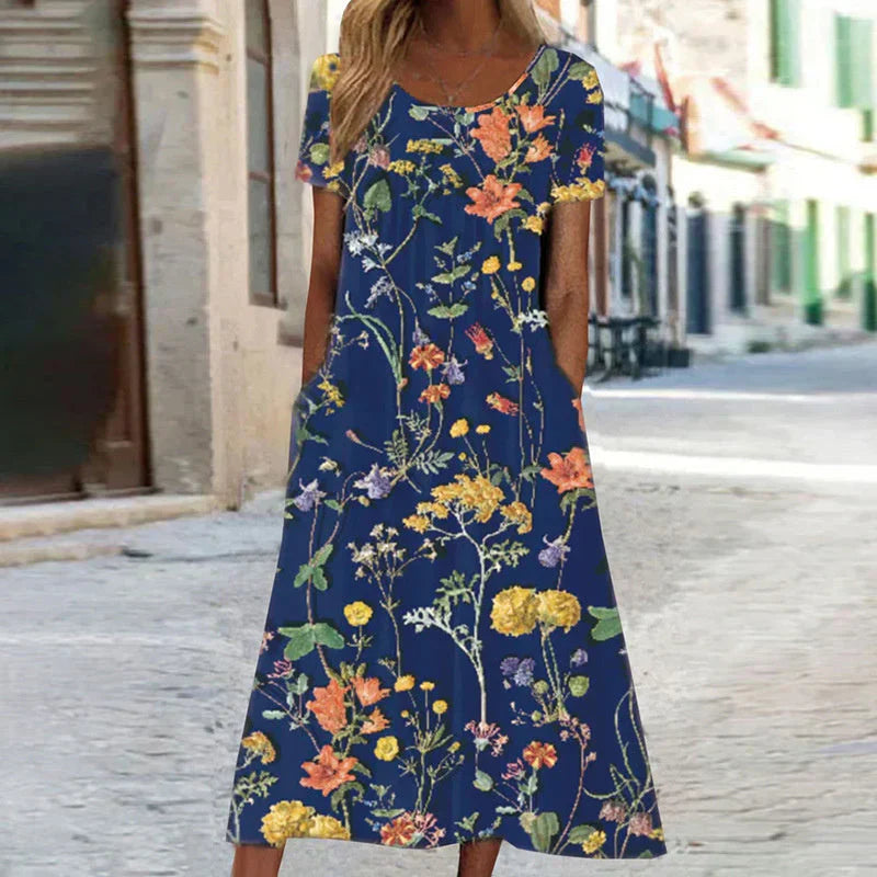 Elegant Women's Floral Midi Dress - 
Fashinoza