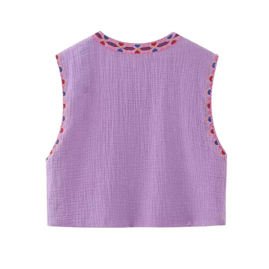 Women's Embroidered Floral Vest