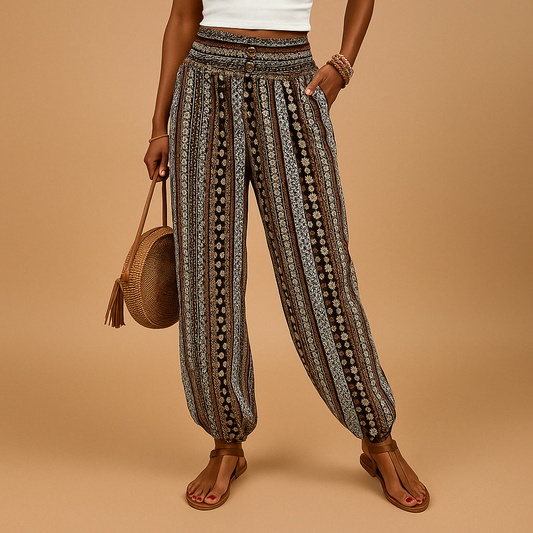 Women's High Waist Boho Pants - Fashinoza
