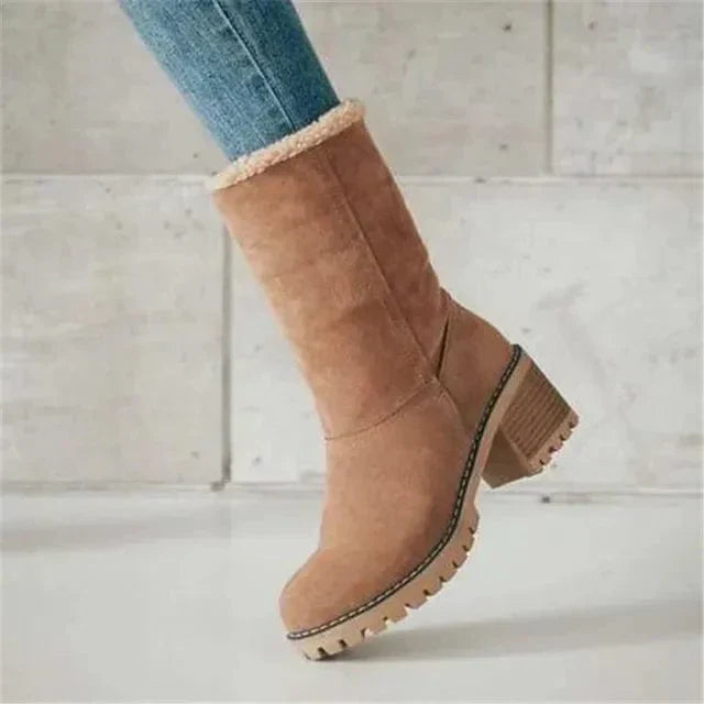 Women's Mid Calf Boots Block Heel Lug Sole