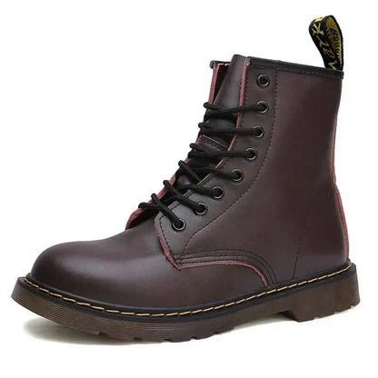 Unisex Genuine Leather Ankle Boots Fleece Lined Platform Motorcycle Boots