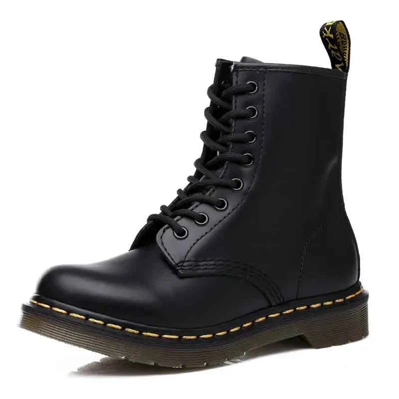 Unisex Genuine Leather Ankle Boots Fleece Lined Platform Motorcycle Boots