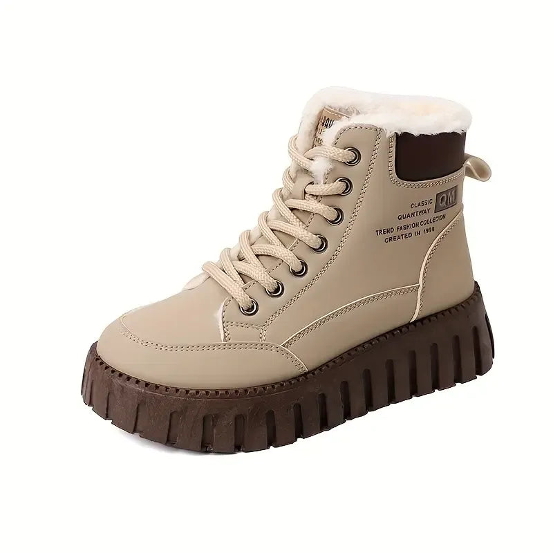 Women's Fleece-Lined Snow Boots Lace-Up Platform Winter Ankle Shoes
