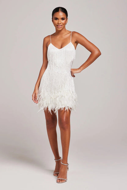 Women's Beaded Feather Mini Cocktail Dress - 
Fashinoza