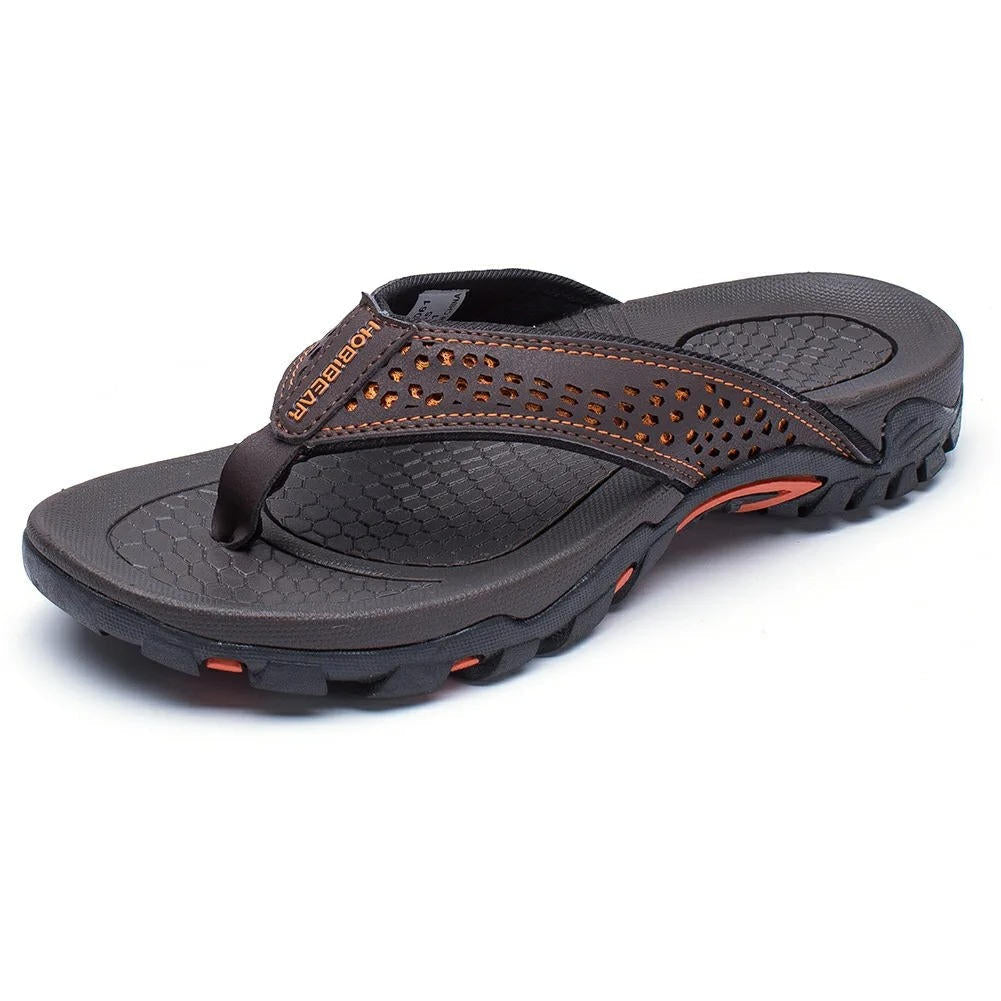 Orthopedic Men's Athletic Flip Flops with Arch Support PU Leather Beach Sandals