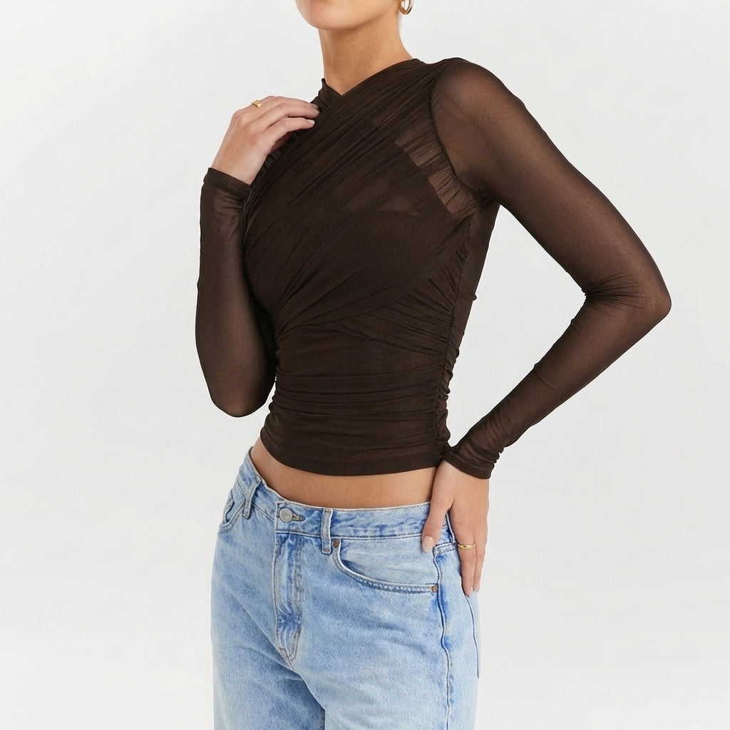 Women's Cropped Sheer Long Sleeve