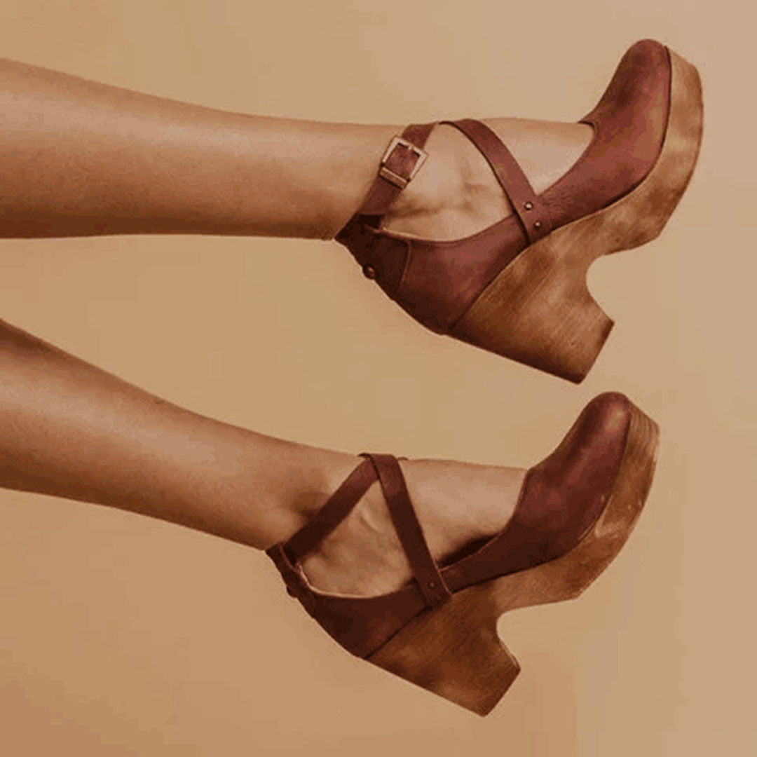 Women's Block Heel Shoes Ankle Strap Buckle Closure