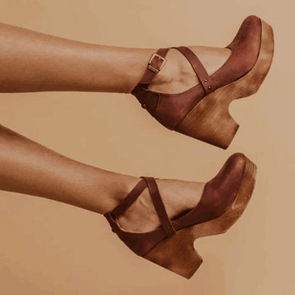 Women's Block Heel Shoes Ankle Strap Buckle Closure
