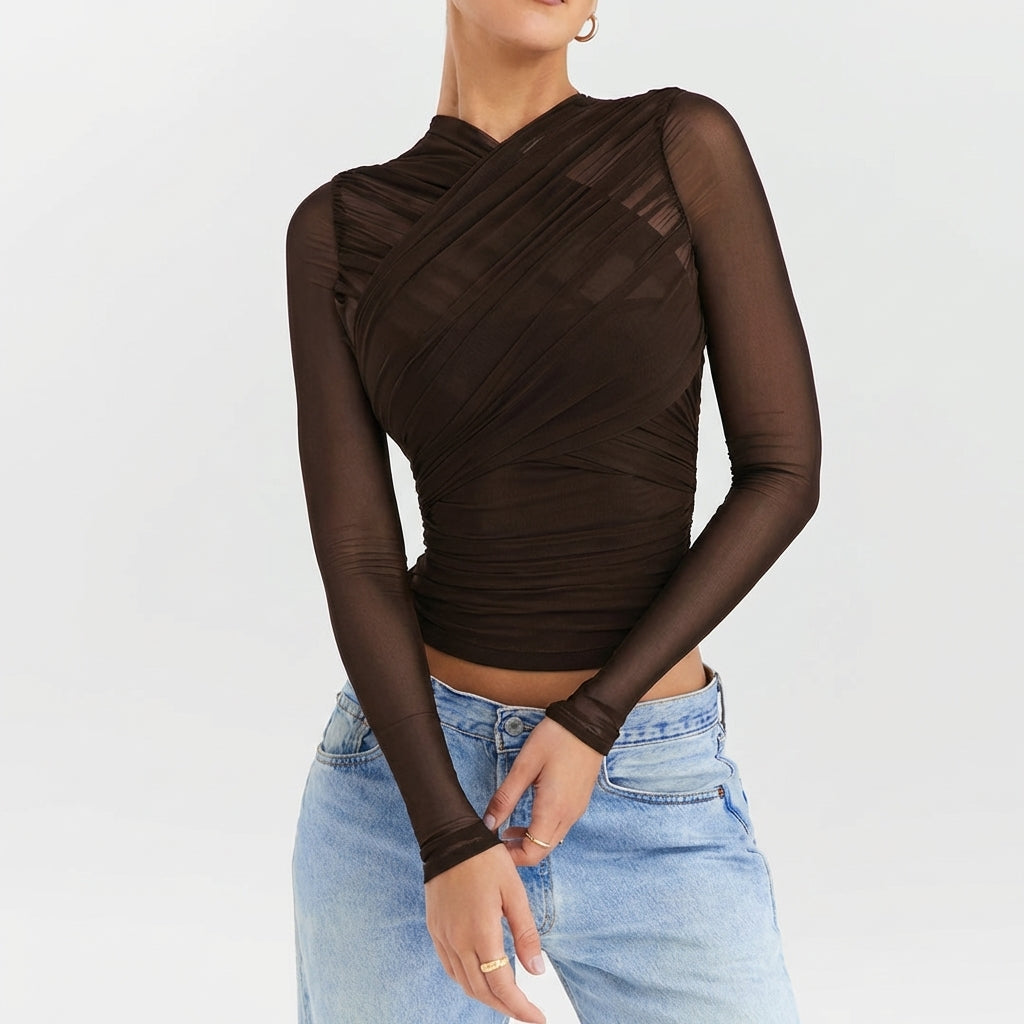 Women's Cropped Sheer Long Sleeve