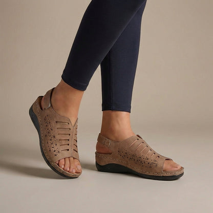 Women's Wedge Sandals Floral Cut-Out Adjustable Strap - 
Fashinoza