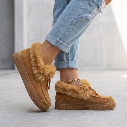 Women's Ankle Boots Faux Fur Trim Moccasin Detail Brown
