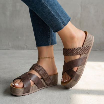 Women's Platform Sandals Braided Straps Wedge Heel