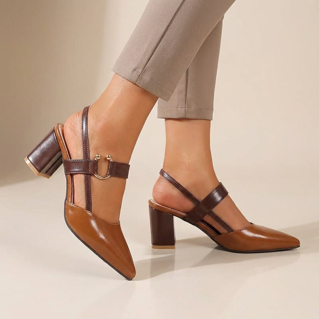 Women's Leather Slingback Pumps Buckled Strap Transparent Details - 
Fashinoza