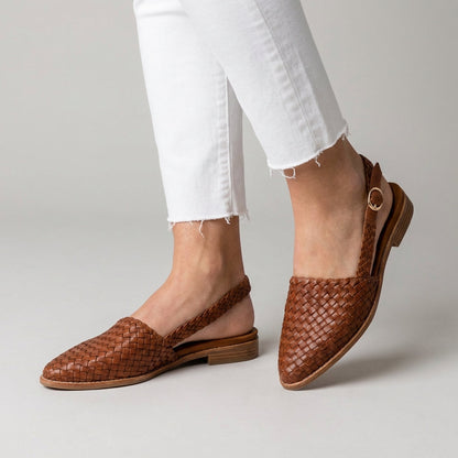 Vegan Leather Pointed Toe Slingback Flats - 
Fashinoza