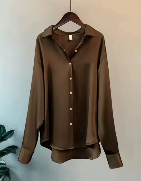Emily | Women Spring Satin Button Down Blouse Top