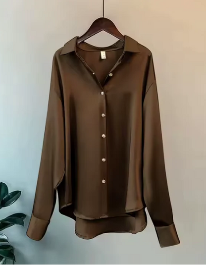 Emily | Women Spring Satin Button Down Blouse Top