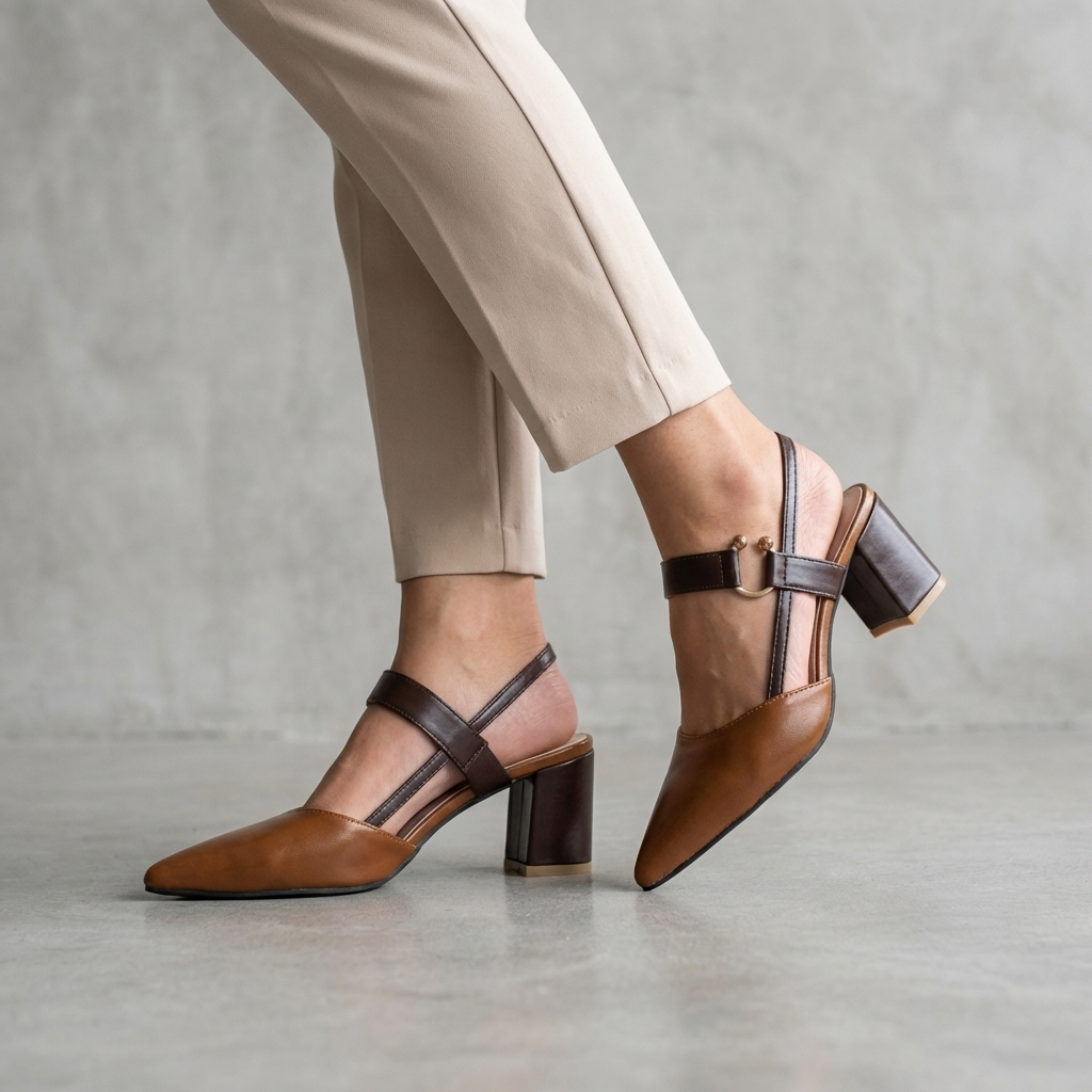 Women's Pointed Toe Slingback Shoes Block Heel - 
Fashinoza