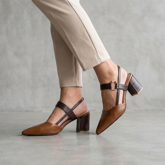 Women's Pointed Toe Slingback Shoes Block Heel - 
Fashinoza