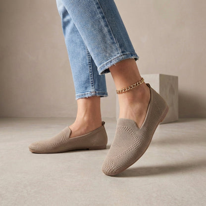 Women's Slip-On Flats Lightweight Breathable Knit Beige