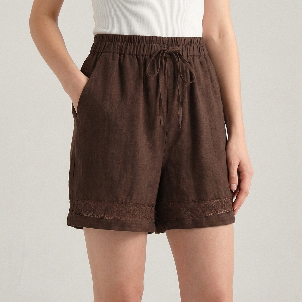 Women's Wide Leg Mini Shorts Lace Trim Drawstring Waist
