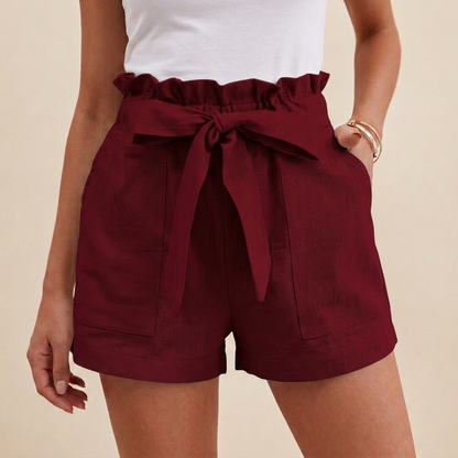 Women's Relaxed Fit Paperbag Shorts Cotton Self-Tie Beige