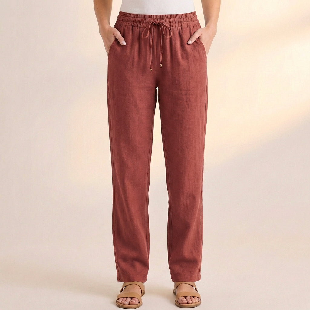 Women's Relaxed Fit Ankle Pants Drawstring Waist Cotton Black