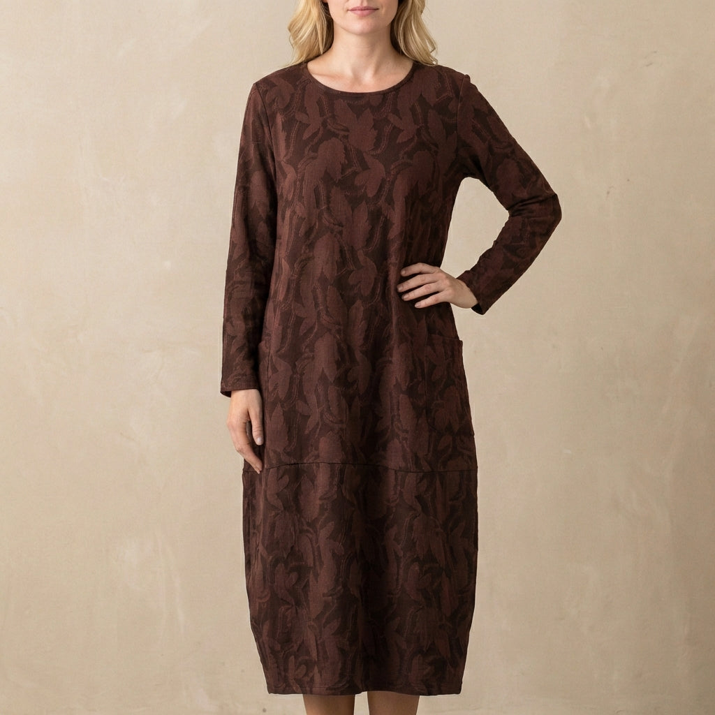 Women's Relaxed Fit Maxi Dress Textured Pattern Patch Pockets
