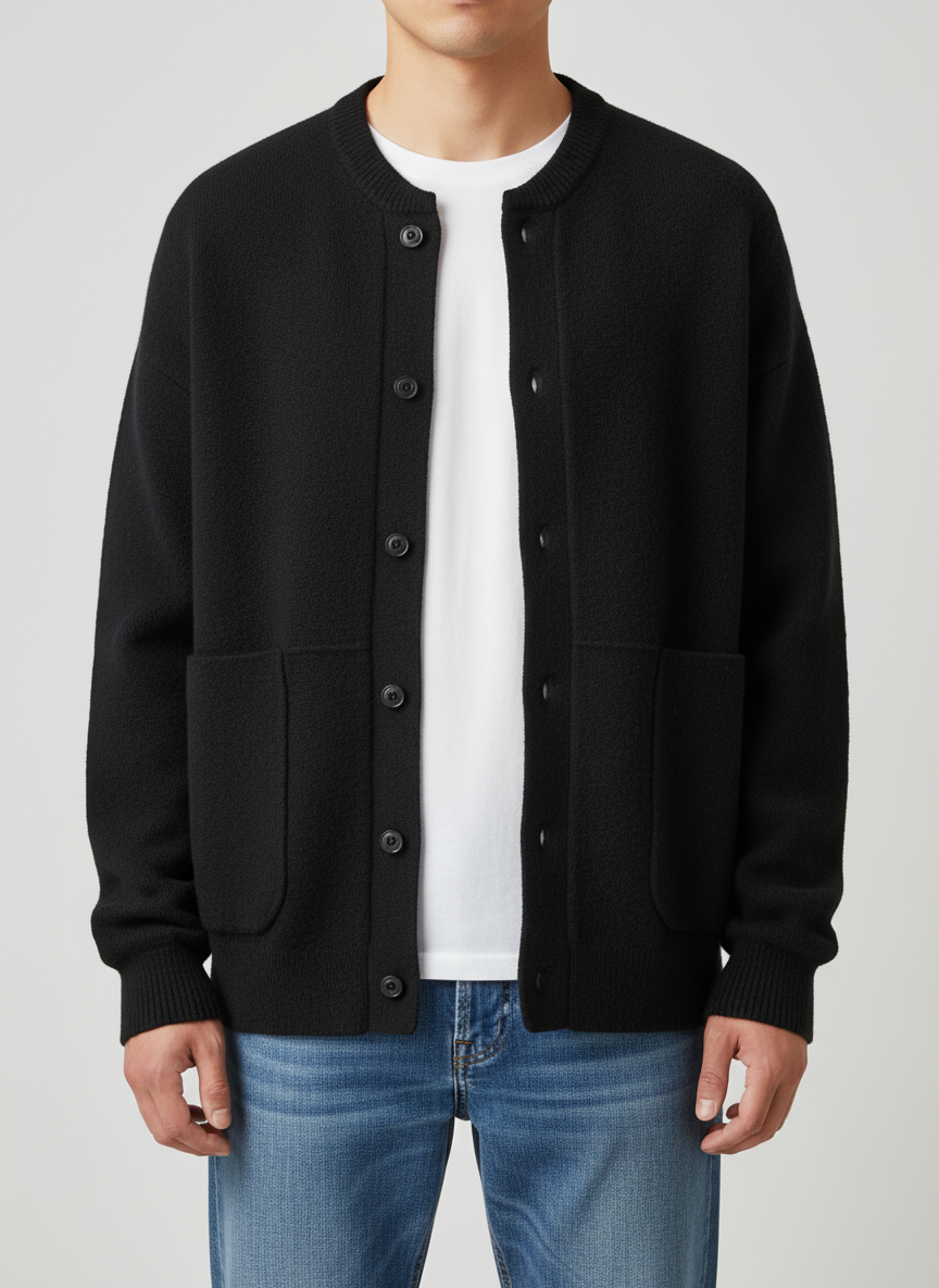 Men's Button Down Crew Neck Sweater - Fashinoza