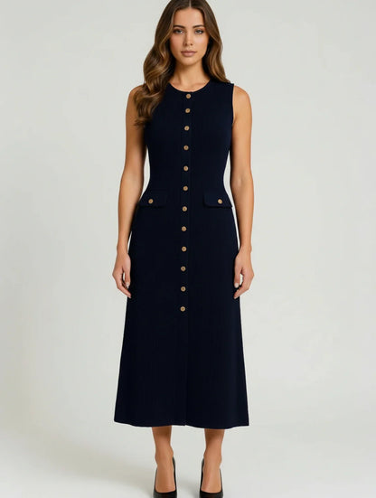 Women's A-Line Midi Dress Button Front - Fashinoza