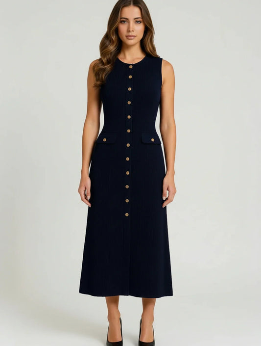 Women's A-Line Midi Dress Button Front - Fashinoza