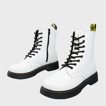 Women's Combat Boots Lace-Up Leather Side Zipper Black