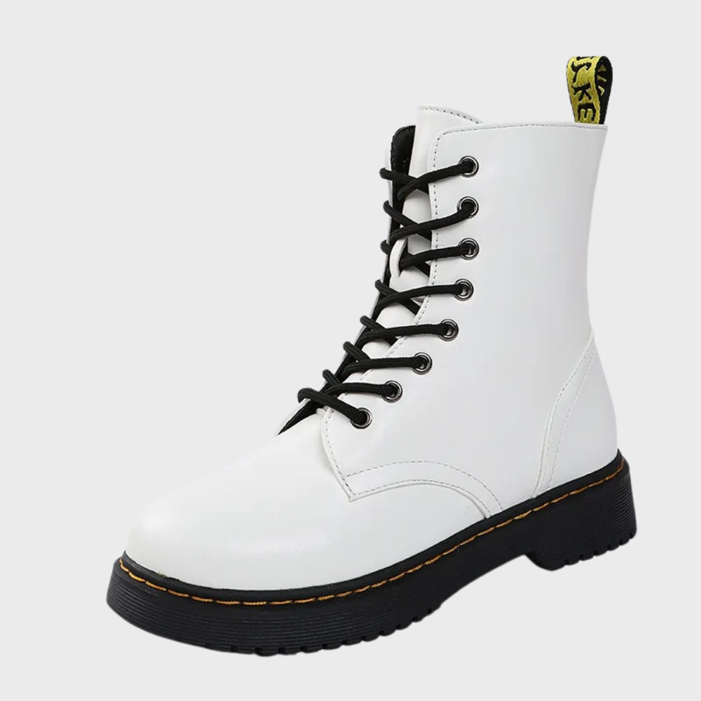 Women's Combat Boots Lace-Up Leather Side Zipper Black
