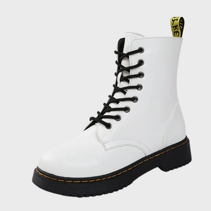 Women's Combat Boots Lace-Up Leather Side Zipper Black